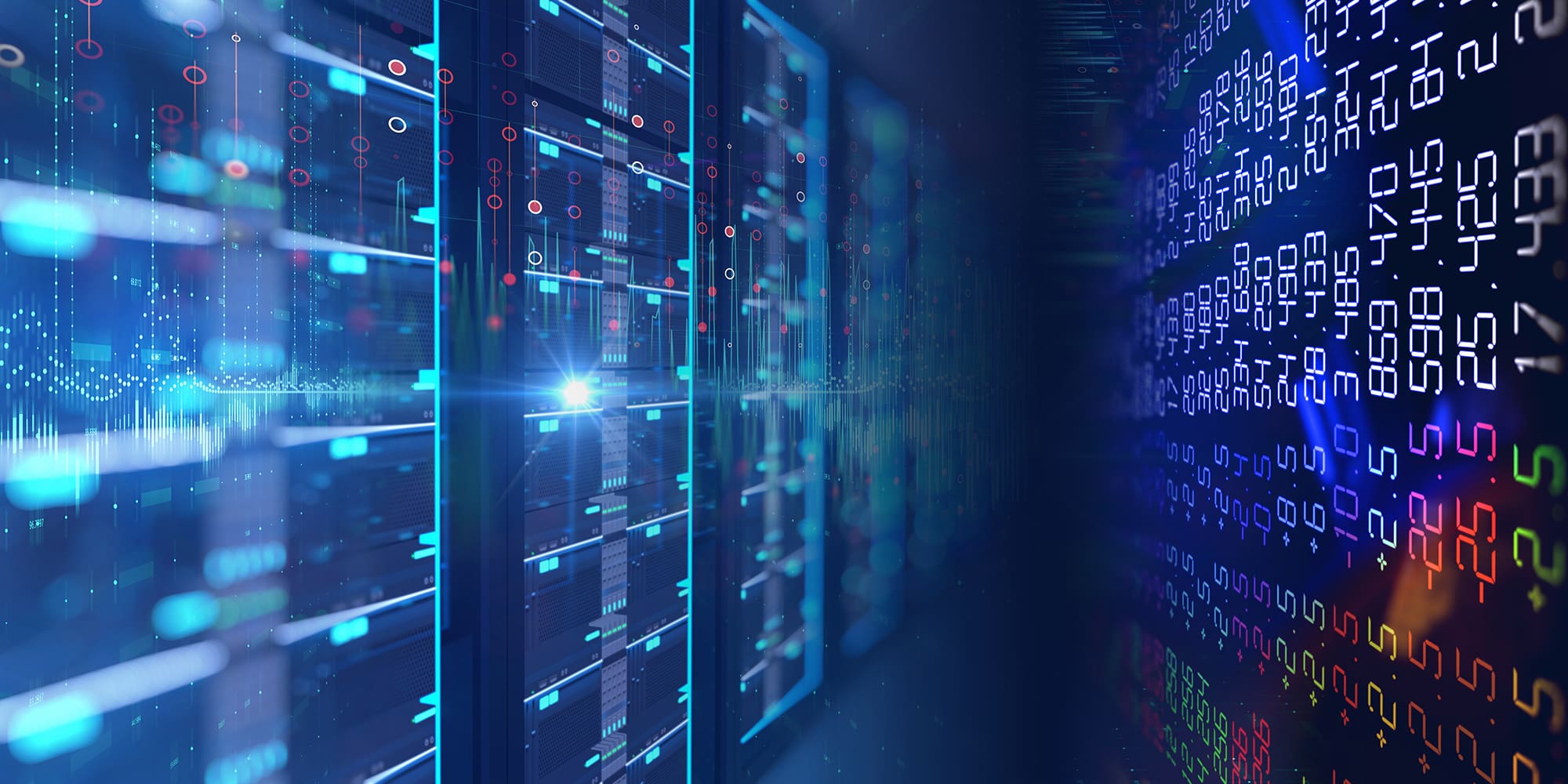 3D illustration of server room in data center full of telecommunication equipment,concept of big data storage and cloud computing technology.